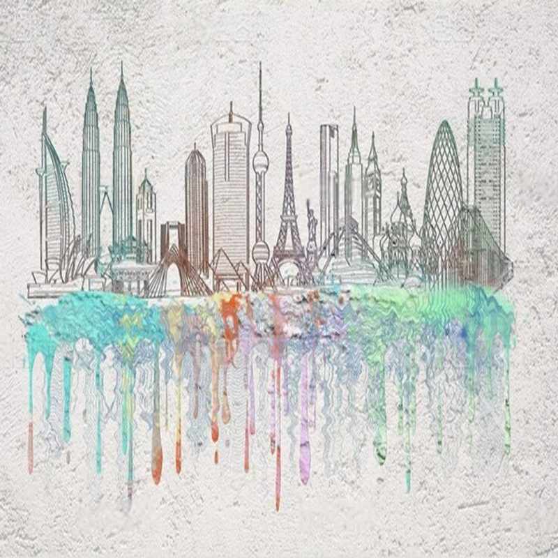 Modern watercolor city silhoue - Commercial Wallpaper Printing ulasan dan harga