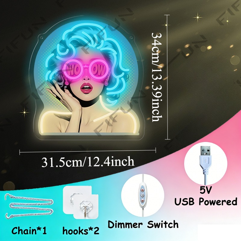 WOW Curl Girl Neon Sign UV Pri - Commercial Wall Printing ulasan dan harga
